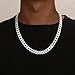 HIMSTORY Silver Chain for Men, 925 Sterling Silver Diamont Cut 10mm Cuban Link Chain for Men Silver Necklace Chain Gifts for Father Boyfriends(20 Inches)