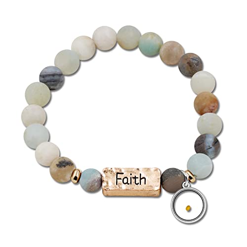 Uloveido Natural White Turquoise Green Pink Stone Powerful Encouragement Bracelets Charms Heart Mustard Seed Stretch Bracelet for Women Y1997