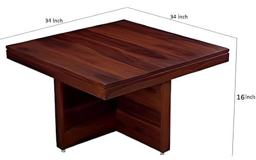 Image of Loonart Solid Sheesham Wood Coffee Table with Four Stools | Idel for Living Room | Cafe | Restaurant | Space Saving Indoor Table Set | Finish Color - Teak Finish |