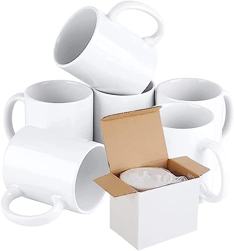 Shine Planet 6 x Sublimationstassen Blanko 325 ml Weiße Sublimations-Kaffeetassen Große Griff-Sublimationsbecher mit Geschenkboxen