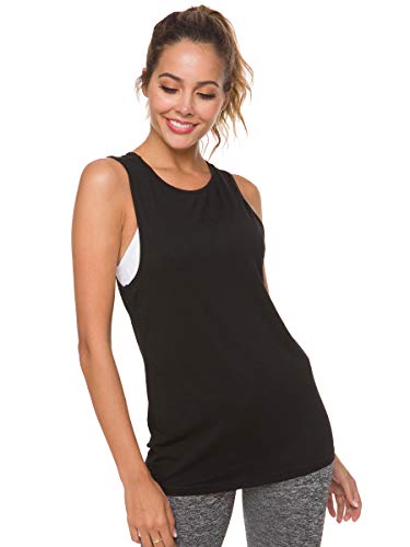 Laughido Women\'s Twist Open Back Workout Tops Sleeveless Shirts Gym Tank Tops (Black-01, Small)