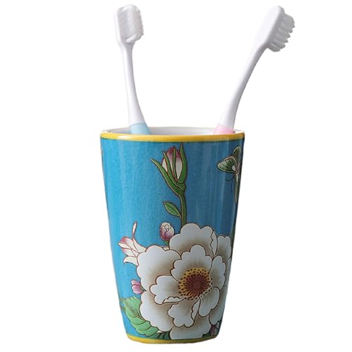 EdirFtra Badezimmer-Becher, Keramik-Becher, Blumen-Keramiktasse, Zahnbürstenhalter, Mundspülbecher, Keramik-Zahnbürstenhalter für Mundspülung, Make-up-Pinsel,E