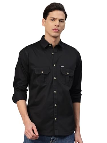 Image of Majestic Man Men's Washed Cotton Twill Casual Shirt -| with Dual Flap Pockets - Slim Fit | Full Sleeve | Casual Wear | Trendy & Comfortable