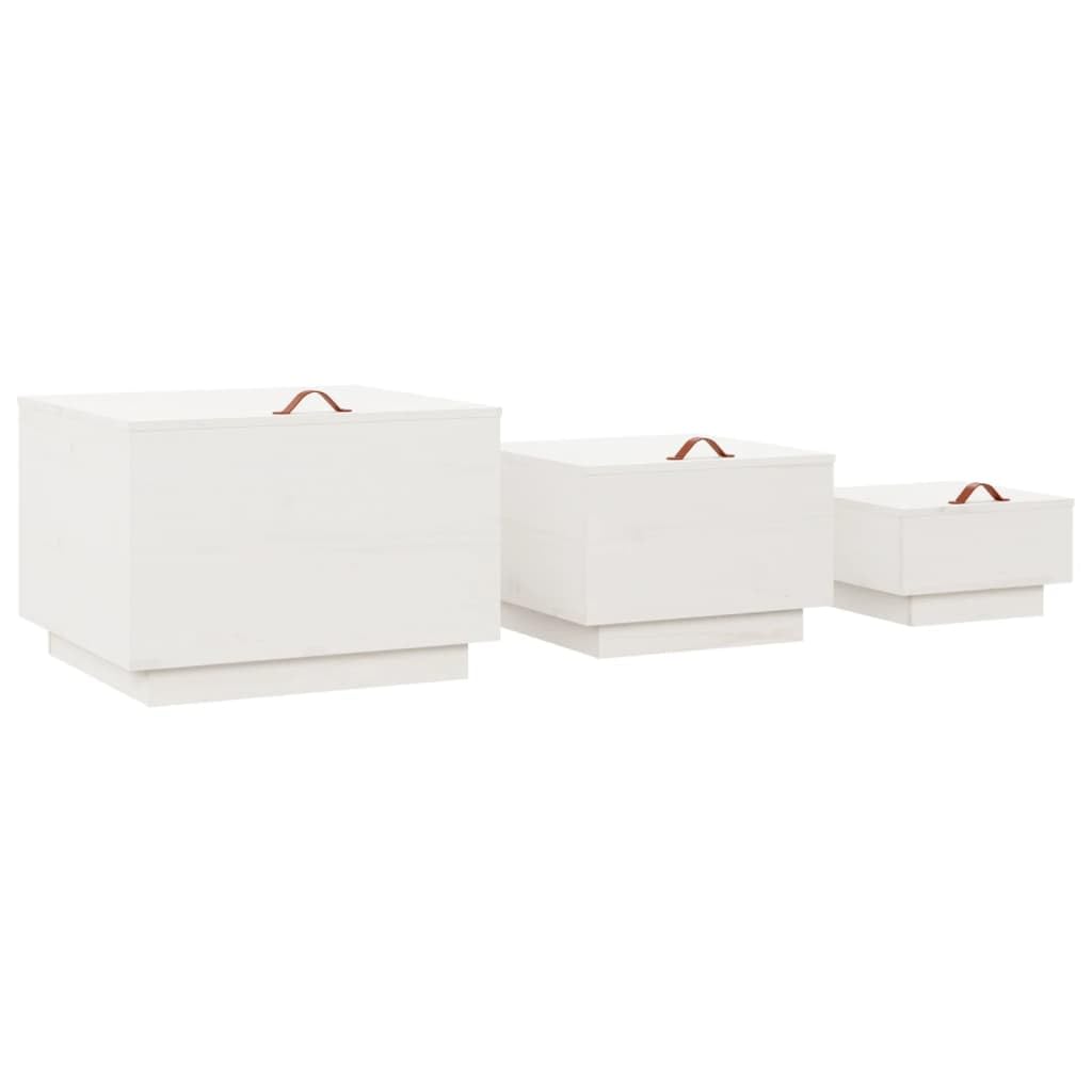 Cajas de almacenamiento con tapas, 3 unidades, madera maciza de pino blanco, 57 x 55 x 40 cm, 45 x 43 x 30 cm, 35 x 33 x 20 cm, cajas multiusos con asa para salón, dormitorio, oficina y
