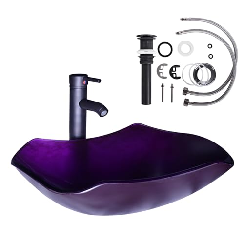 Amzzar Oval Glass Vessel Sink, 21.5 inch Bathroom Bowl with Oil Rubbed Bronze Faucet, Pop-Up Drain...