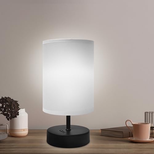 Image of DEGNJU Small Bedside Table Lamp, Gray Fabric Shade, 9 Inch, 1 Pack | Mini Minimalist Design, Round Shade, For Bedroom Night Stands, Desk Reading Lamp, Dorm Room Living Room Office
