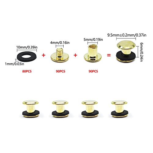 JINTANG 90Set Chicago Screws Posts for Leather Rivets Golden M5*6mm Chicago Book Binding Screws Rivets Cross Head Chicago Button Screws for DIY Book Scrapbook Bookbinding Bags,Collars - Image 3