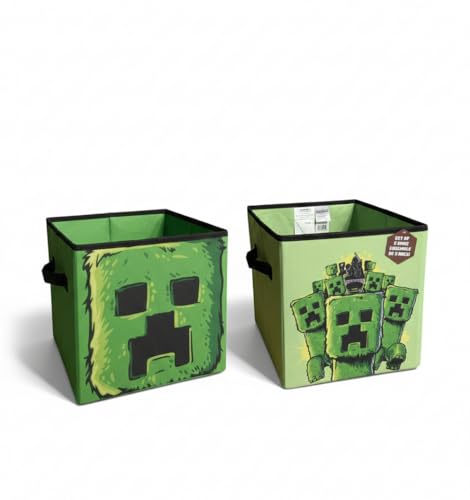 Minecraft Storage Bin 2-Pack, Creeper Design Collapsible Fabric Toy Organizer Baskets for Kids Room, Playroom & Bedroom