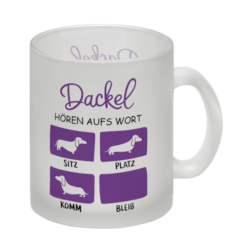 Dackel Liebe - Dackel Glas Tasse Humorvoller Glas Tasse mit Dackel Silhouette - Sitz Platz Komm Bleib Positionen und viel Liebe für Tierfreunde