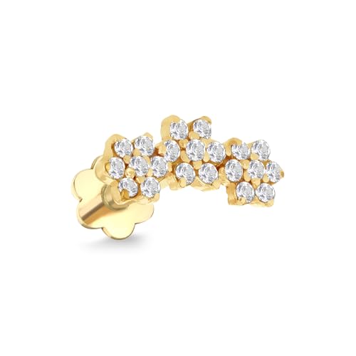 Piercing labret or jaune femme 9 carats avec triple fleur en oxyde CZ