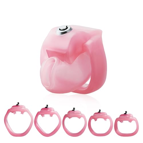 Image of HTV5 Resin Chastity Cage, 5 Wide Comfort Rings Click&Lock Lock for Men, Adult Sex Toy (Pink, Nub)