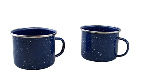 16oz Enamel Mugs 2-Pack - Versatile for Camping, Beach, Travel, Home, and Outdoor Use: Ideal for Hot/Cold Beverages, Soup, and More by Dependable Industries (Blue)