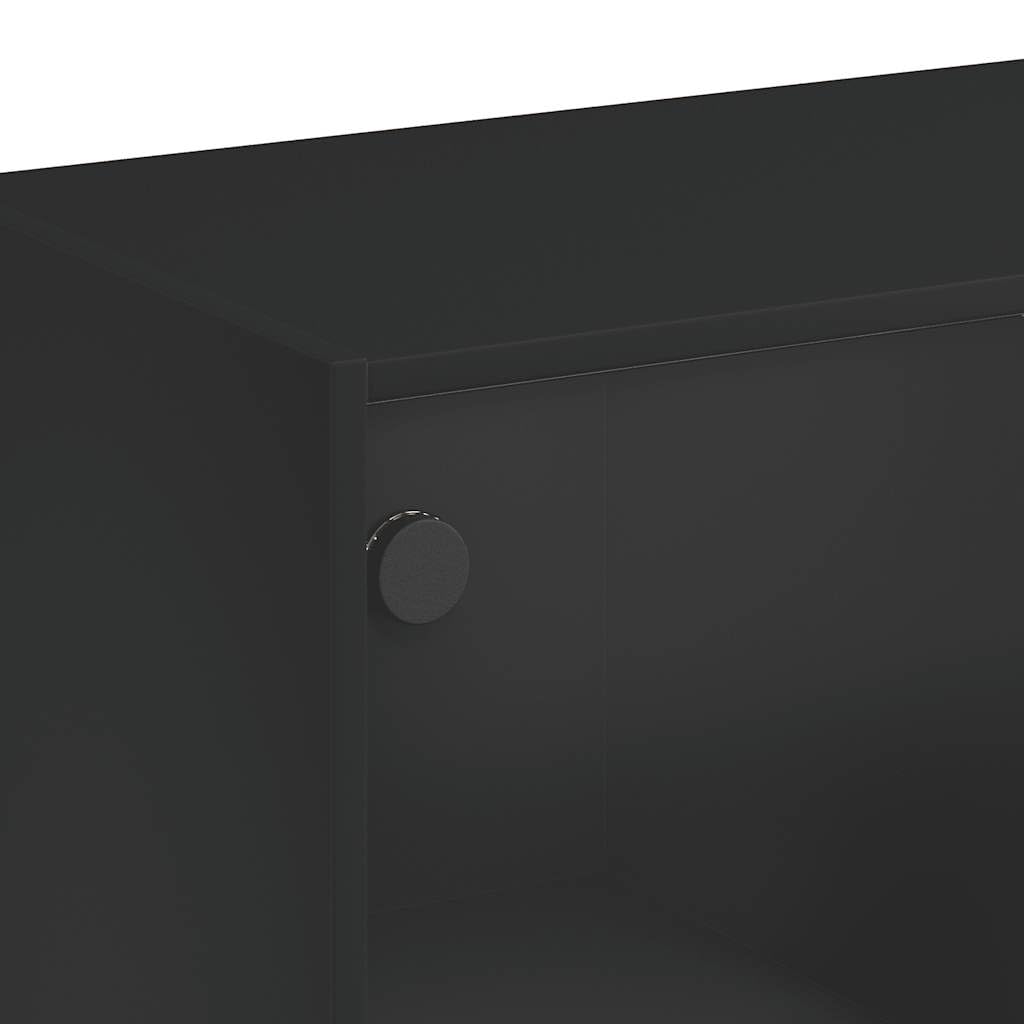 Fengshui Kredens czarny 102 x 37 x 75,5 cm materiał drewnopochodny | Miejsce do przechowywania książek, czasopism, dokumentów, stabilna płyta górna, czarne uchwyty, z uchwytem ściennym