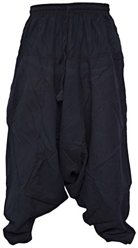 Gheri Men's Light Cotton Drop Crotch Ninja Aladdin Genie Harem Trousers Black SM