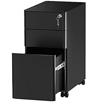 YITAHOME Metal File Cabinet with 3 Lockable Drawers, Mobile Filing Cabinet for Home Office, Under Desk File Office Drawers for Letter/Legal/A4, Fully Assembled, Black, 30 x 46 x 59cm