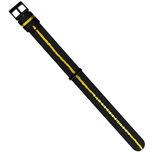 Image of BARTON WATCH BANDS, 22mm Black /Yellow Stripe - Elite NATO Style Watch Strap - Black Buckle - Seat Belt Nylon Watch Bands