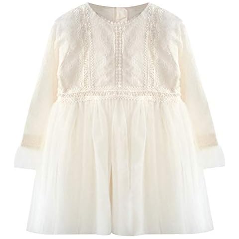 ggudd Niña Manga Larga Mini Tul Tutu Chifones Formal Tipo Vestido (Blanco, 140) Cover
