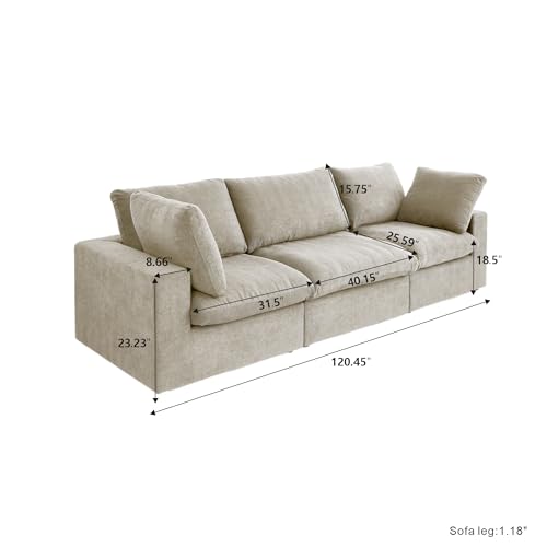 Cloud Modular Sectional Sofa Couch,120.45" Convertible Couches 3 Seater Sofa for Living Room,Minimalist Deep Sofa Couches,Covers Washable&Replaceable(Khkai)