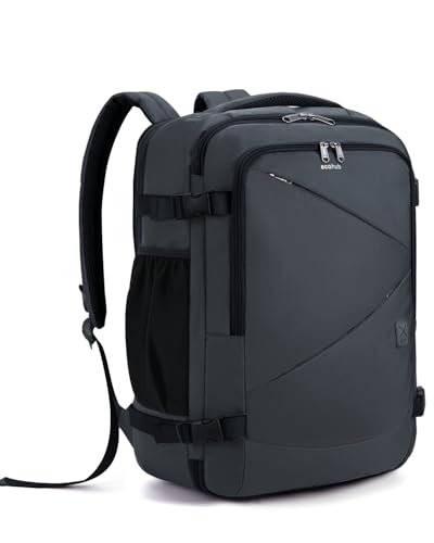 Image of ECOHUB Carry On Travel Backpack, Expandable Airlines Personal Item Bag 18x14x8, Water Resistant 17 inch Laptop Backpack Flight Approved, 12 Pockets 30L Work Backpacks with Wet Pocket Cable Slot, Grey