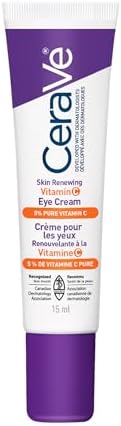 CeraVe Skin Renewing Vitamin C Eye Cream for Dark Circles & Fine Lines with 5% Pure Vitamin C, Hyaluronic Acid, & Caffeine, Hydrating & Brightening Anti-Aging Eye Treatment, Fragrance-Free, 15mL