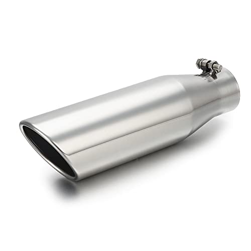 LCGP 2.25 Inch Inlet Exhaust Tip 2.25 x 3.5 x 12 Polished Exhaust Tailpipe Tip for Truck With Bolt On Design