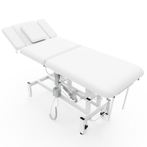 Image of Dolonm 2 Motors Electric Massage Table, Hydraulic Electric Lift Adjustable Waist and Height Lifting Functions for Treatment, Physical Therapy, Spinal Massage, Facial Spa, Waxing, Tattooing - White