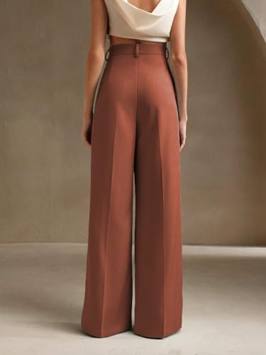 Image of KOTTY Women's High Waist Solid Color Hook and Bar Wide Leg Casual and Formal Trousers