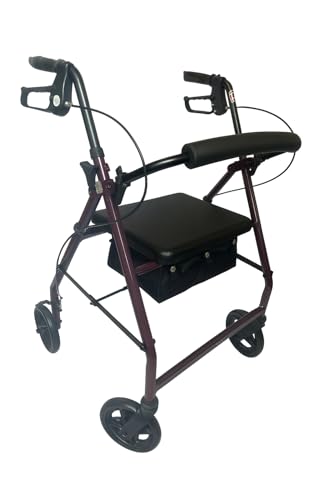 Latitude Healthcare Pacer Wheeled Walker Rollator, Aluminium Frame, Height Adjustable Handles, 7 kg, Grey or BlackBerry (BlackBerry)