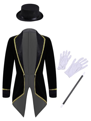Yruioon Traje Circo Niños Y Niñas Uniforme Director Circo Chaqueta Frac Manga Larga Saco Blazer Traje Baile Carnaval Y Fiestas Negro 13-14 años