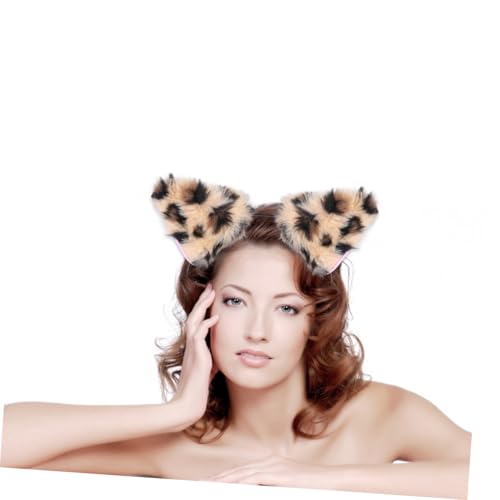 DECOMELODY 毛並み風ヒョウ柄猫耳ヘアバンド ふわふわ動物耳飾り 伸縮性ヘア