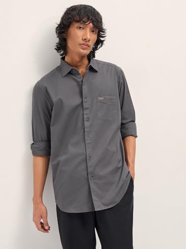 Image of Men's Olive Slim Fit Solid Cotton Woven Casual Shirt
