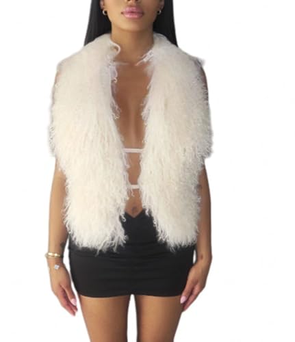 Womens Faux Fur Collar Vest Tie Backless Halter Sleeveless Fuzzy Sexy Crop Tank Top Back Lace Up Y2K Shaggy Waistcoat Party