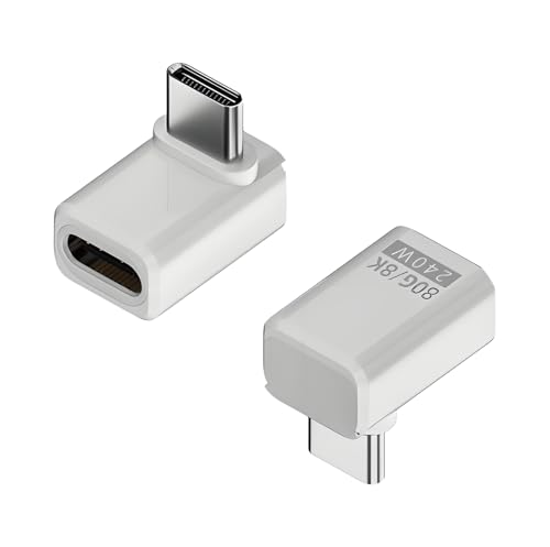 Leloco 2 St&uuml;ck USB C Winkelstecker 90 Grad, Adapter Typ C Buchse auf Stecker Typ C Winkelstecker USB C Winkel Adapter Thunderbolt 5/4/3, 80Gbps, 240W, 8K60Hz f&uuml;r Laptop Tablet Telefon Wei&szlig;
