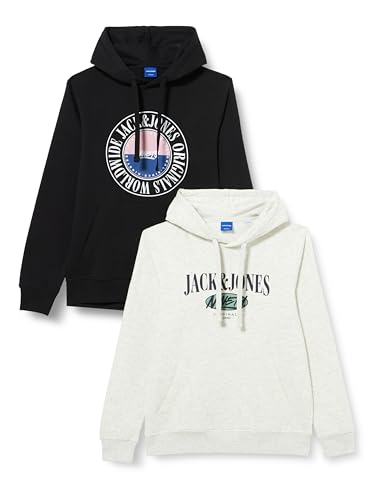 Sweatshirt à capuche homme JACK & JONES noir en coton stretch pour un look urbain au quotidien