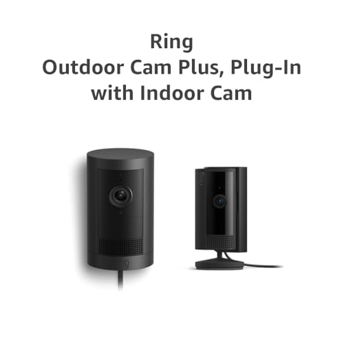 All-new Ring Outdoor Cam Plus Plug-In, Black with Ring Indoor Cam, Black