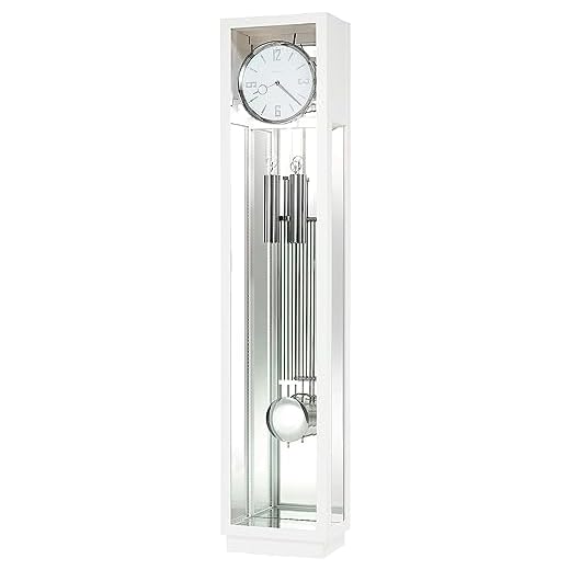 Howard Miller Matte Floor Clock II 549-074 – Modern Gloss White, Grandfather Vertical Decor with Illuminated Case & Quartz, Triple-Chime Movement