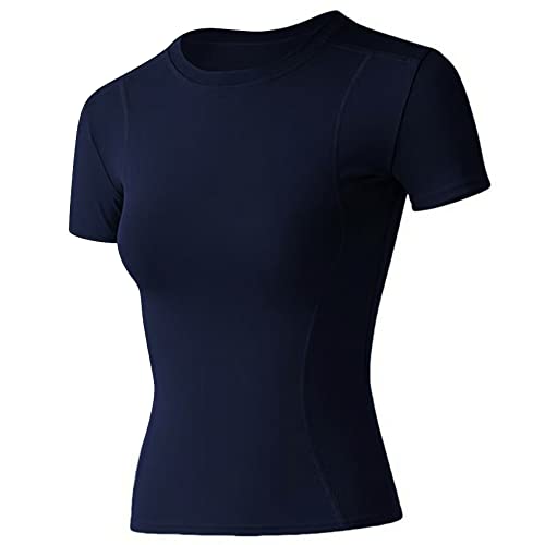 Image of Loovoo Women Workout Shirts, 1 /2 /3 Pack Short Sleeve Compression Tee | Tight Fit Gym Basic Tops, Athletic Quick Dry Crew Neck 4-Way Stretch, Flat Seams Ideal for Yoga, Gym, Running and Daily Wear