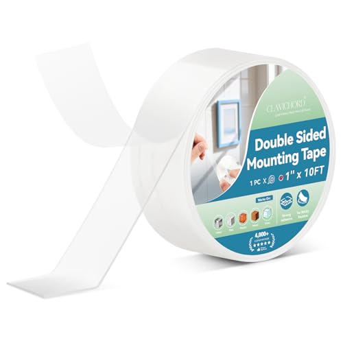 CLAVICHORD Double Sided Tape Heavy Duty, Clear Acrylic Mounting Tape, Strong Adhesive, Removable, No Residue, Transparent Nano Tape for Wall Decor, Poster, Picture Hanging, DIY Crafts (1’’x10FT)