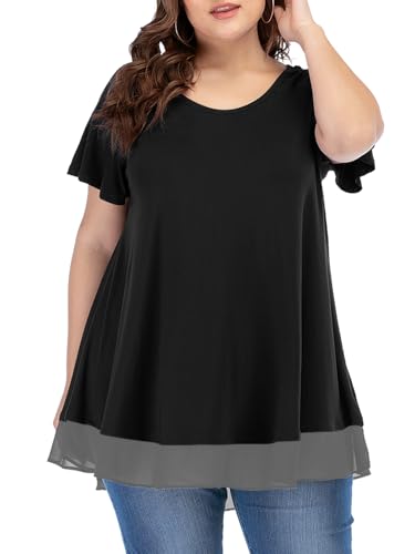 LARACE Plus Size Tunic Tops for Womens Summer Clothes Dressy Round Neck Short Sleeve Shirts Flowy Chiffon Blouses4