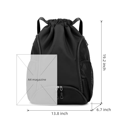 Valleycomfy Sports Gym Bag Drawstring Backpack with Shoes Basketball Bag and Two Water Bottle Holder,Black2