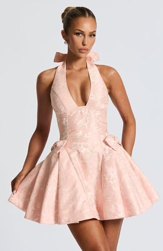 Fu Jiang Halter Satin Homecoming Dresses for Teens 2025 Short HOCO Prom Cocktail Dress with Bow3