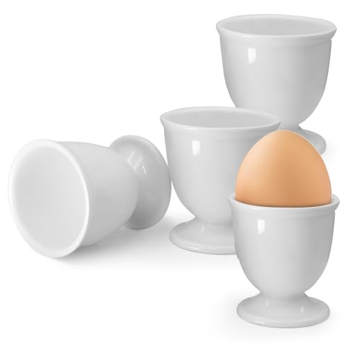 vibedor 4 Pcs Ceramic Egg Stand Holders, Porcelain Egg Holders White Egg Cups for Soft Boiled Eggs...