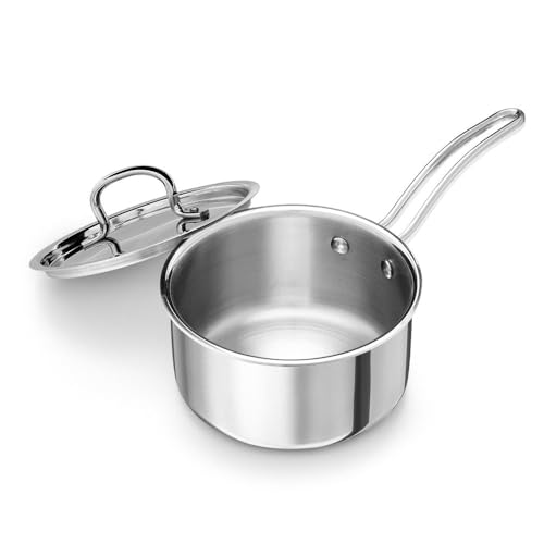Image of Wakefit Triply Sauce Pan | 5 Years Warranty | 1.5 LTR, 16cm | Tea Pan Stainless Steel, Milk Pan, Sauce Pan with Lid, Scratch Resistant, Induction & Gas Friendly, 2.5 mm Thick (Pomodoro, Silver)