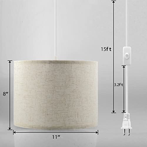 Kuaugst 002 Plug In Pendant Light,15 Ft Hanging Lamp With Plug In Cord, On/Off Switch, Pendant Lighting With Fabric Shade, Hanging Light Fixture thumb #6