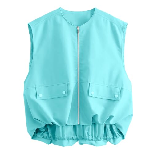 Damen-Westen Sommer Cargo Weste Leichte Sommerwesten Y2k Vingtage Vest Ärmellos Cropped Jacke Mit Taschen und Reißverschluss Herbst Übergangsjacke Outdoor Softshell Damenwesten Jeansweste Übergroße