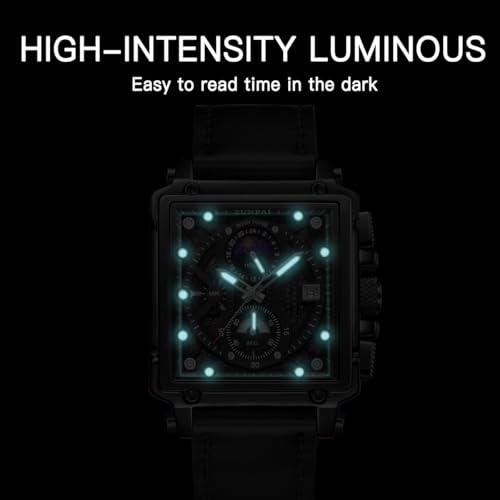Image of ZUNPAI Moon Phase Watch for Men Multifunction Chronograph Dial Analog Quartz Square Wristwatch Business Dress Watch with Luminous Waterproof Calendar Silicone Strap