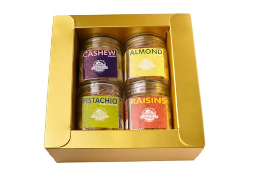 Image of Nature's Blend - Essential Dry Fruits|Festive New|Pack of 4|100g Jar|Almond Roasted, Cashew Roasted, Pistachio Inshell Roasted, Raisins|Soft Top