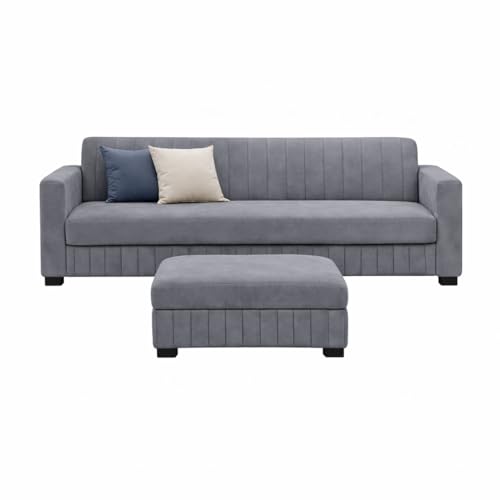 Image of FURNY Almora 4 Seater L Shape Sofa Set with Movable Ottoman | Flexible Left or Right Layout | Plush Velvet Fabric (Dark Grey) | Perfect for Living Room, Guest Room & Office