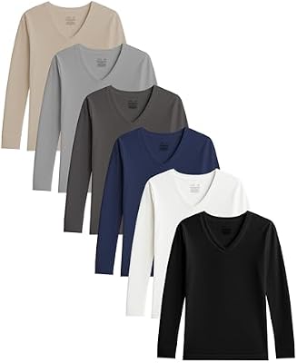 Womens Ultra Soft Midweight Baselayer Top | All Season V Neck Long Sleeve Shirt | Multi Packs