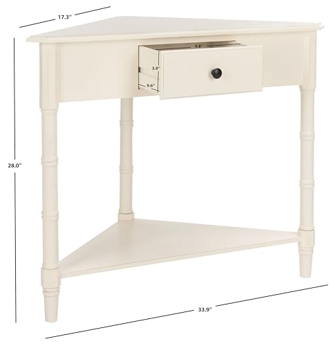 Image of SAFAVIEH Furniture - Gomez 1-Drawer Corner Table - Distressed Cream - Solid Wood - Classic Corner Storage Design - Ideal for Entryway, Living Room, Home Office, 33.1 inchW x 17.3 inchD x 28 inchH (AMH5709C)